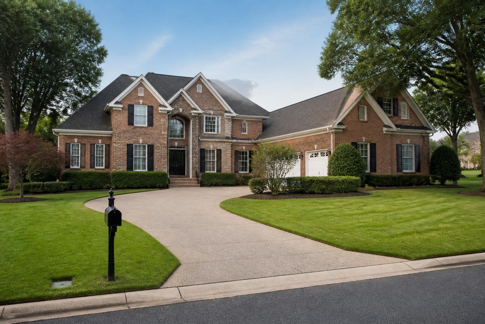 Brick estate home with manicured lawn in Marvin, North Carolina