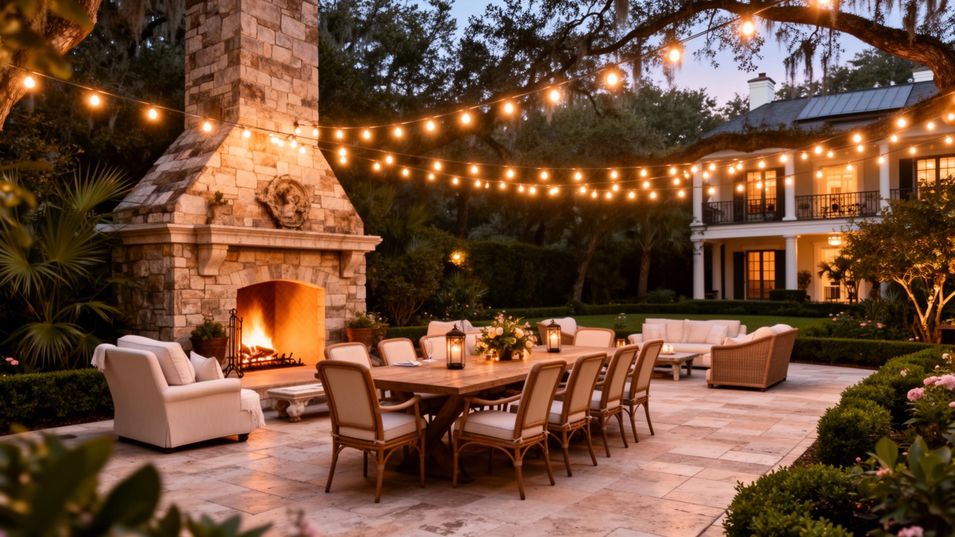 Outdoor dining patio at a luxury Marvin NC home