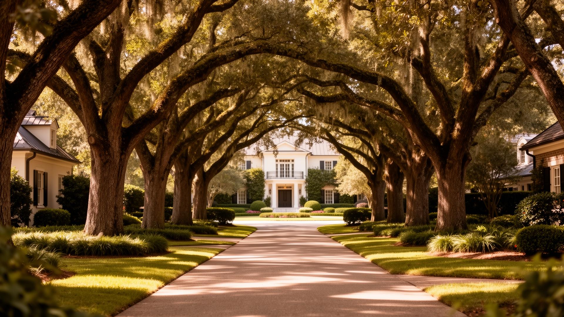 Tree-lined estate drive in a Marvin NC neighborhood