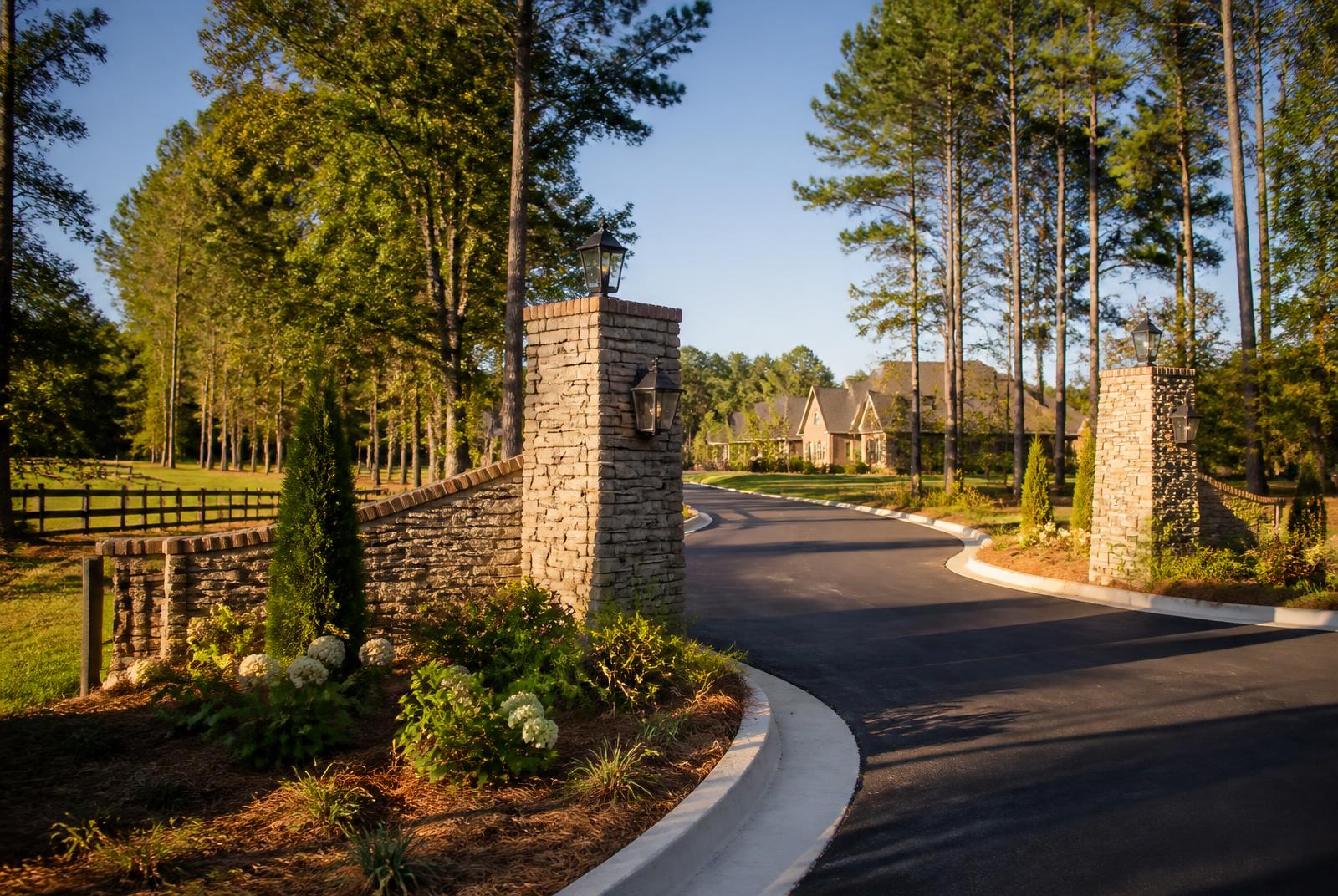 Gated entrance to Sage at Marvin, a private luxury custom-home community in Marvin, North Carolina