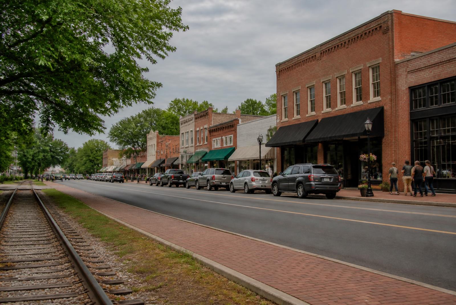 Historic downtown street in Waxhaw, North Carolina, adjoining the Village of Marvin