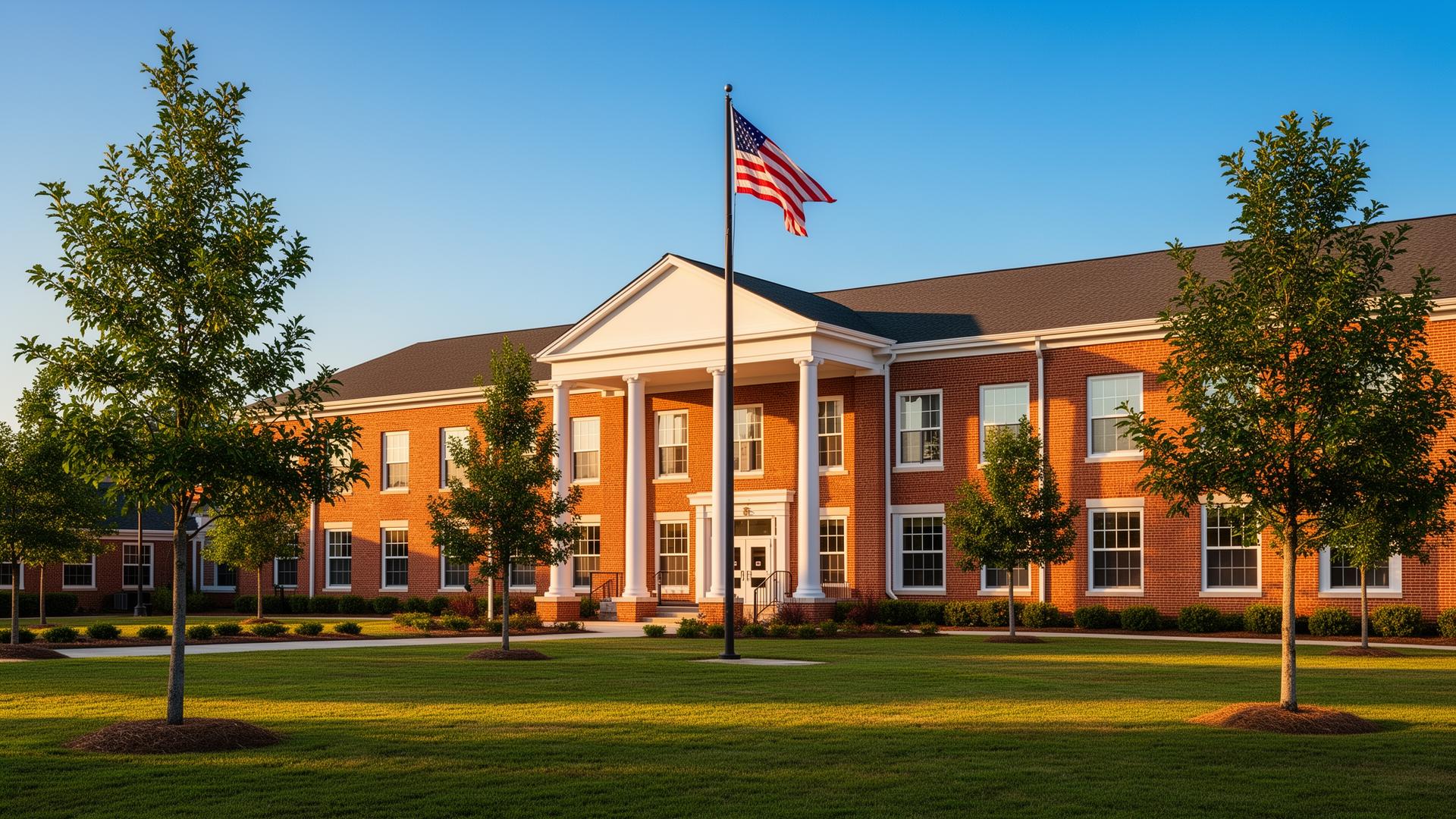 Brick elementary school building serving Marvin NC