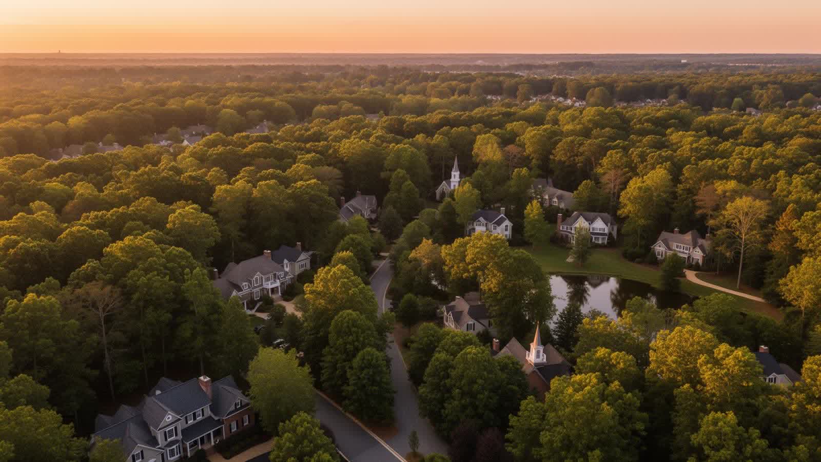 Aerial view of the residential village of Marvin, North Carolina in Union County